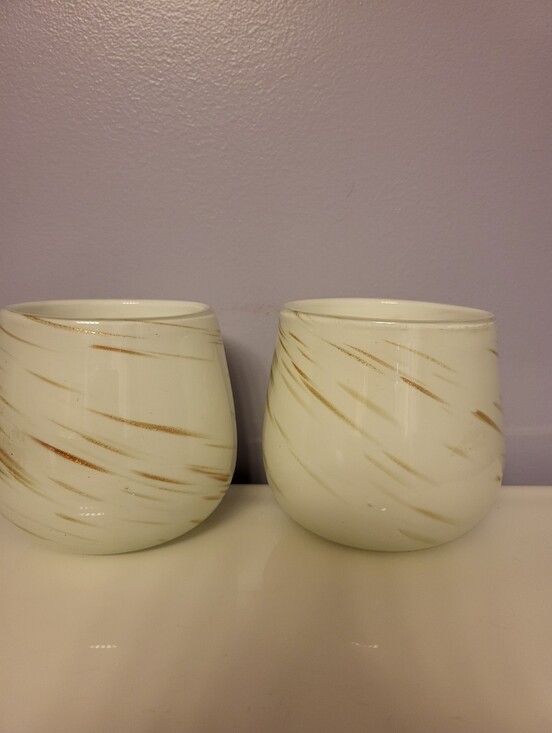 Murano Other - Set of 2 Murano Handblown  White Glass Votive Holders with Gold Brushstrokes